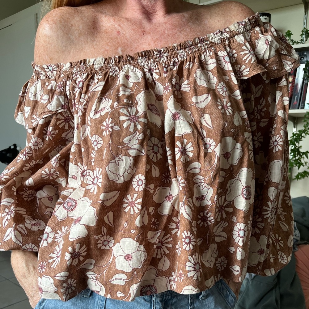 free people brown floral off the shoulder top